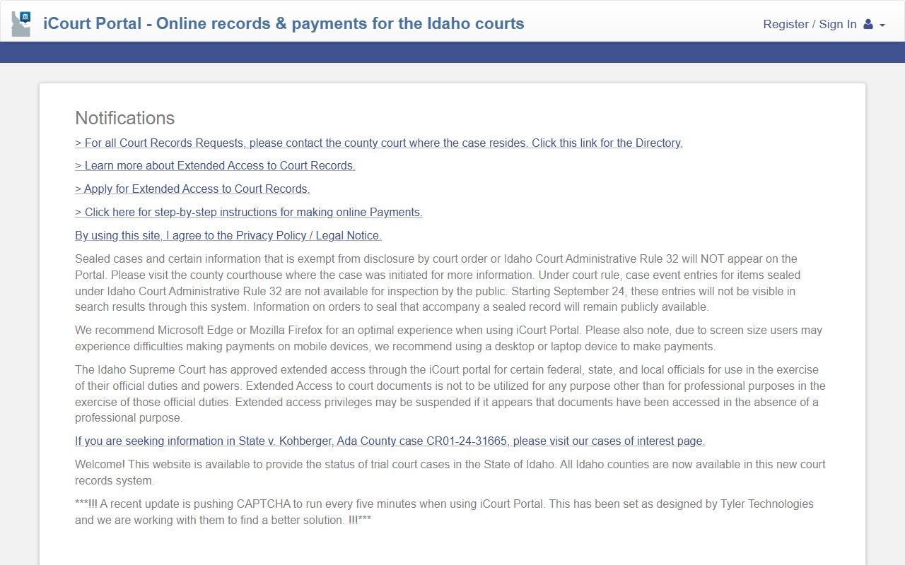Valley County court records after jail arrest iCourt portal
