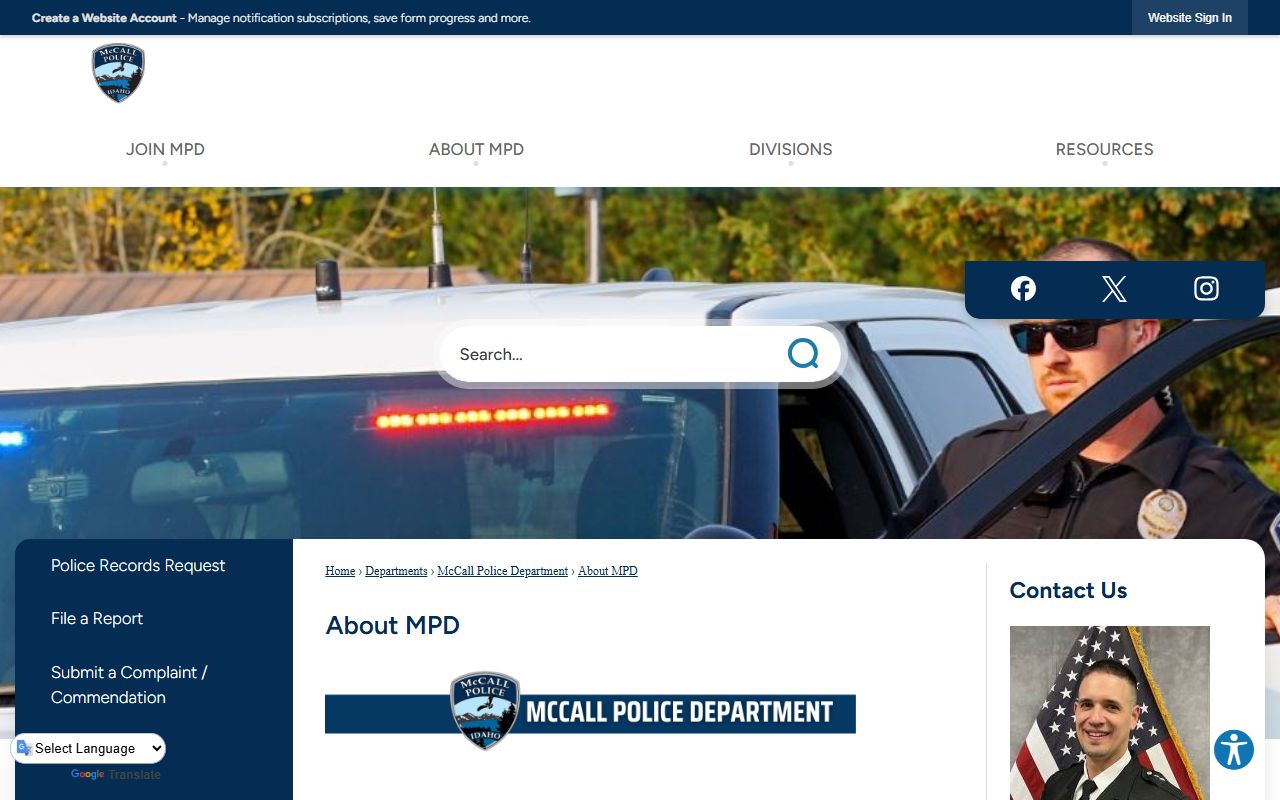 McCall Police Department temporary custody and holding contact page